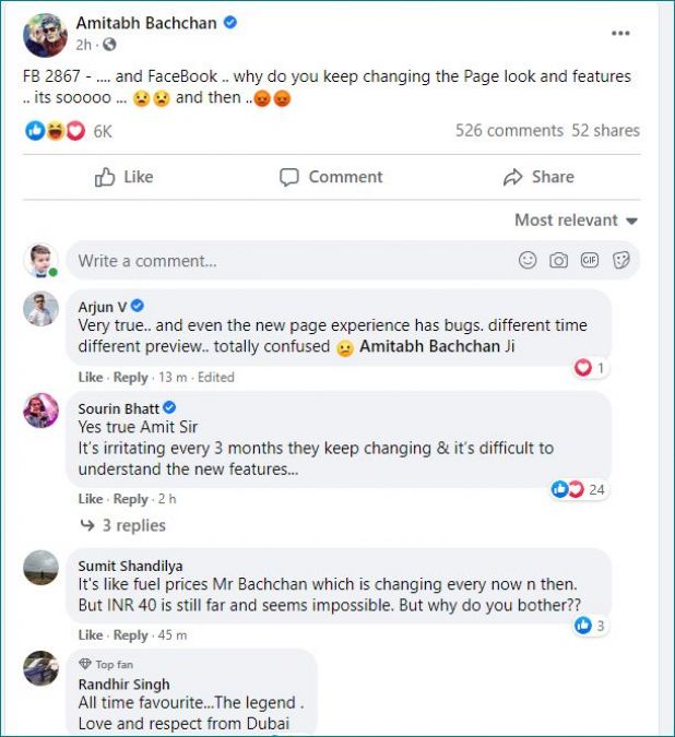 Amitabh gets irritated with Facebook asks 'Why do page looks and features keep changing'