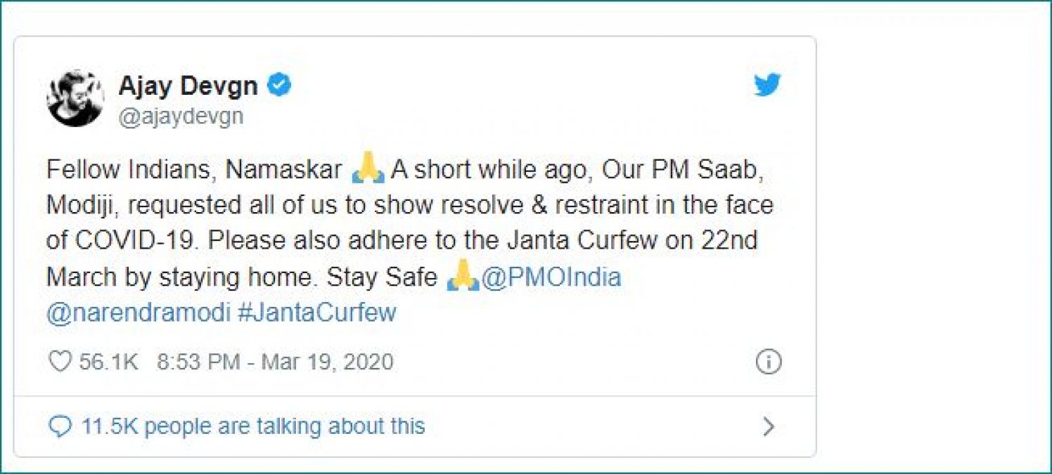 Bollywood stars came in support of PM Modi, urged fans to follow Janta Curfew