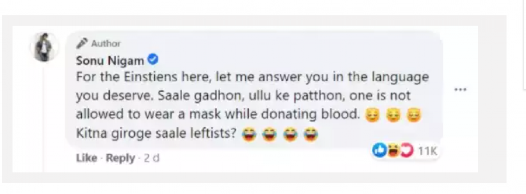 Sonu Nigam abuses those trolled him for not wearing mask while donating blood