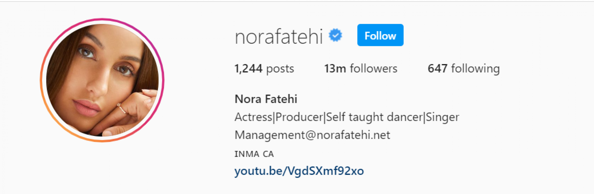 Nora Fatehi's 13 million followers on Instagram