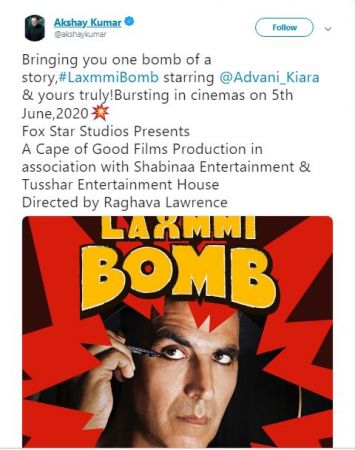 ‘लक्ष्मी बॉम्ब’ : अक्षय कुमार के पहले लुक से चौंके फैंस, रिलीज डेट की भी हुई घोषणा