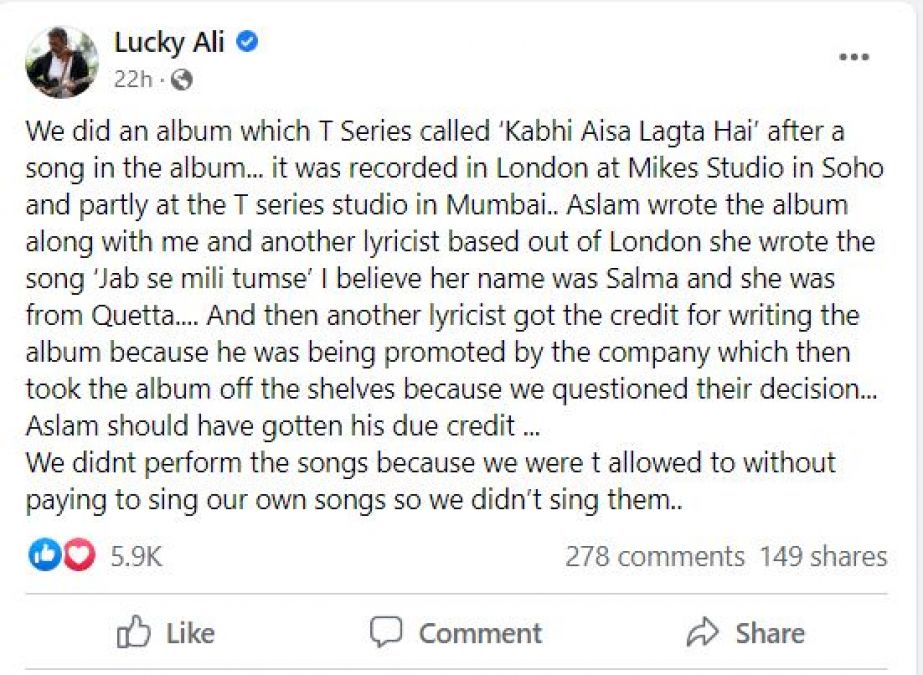Lucky Ali makes shocking revelation about T-Series