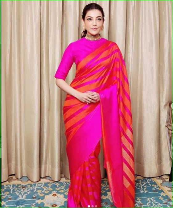 Kajal Aggarwal looks gorgeous in orange and pink sari, check out pictures here
