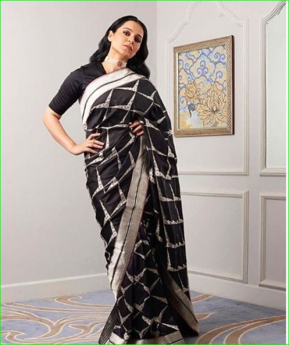 Kangana Ranaut spotted at Delhi in a black saree