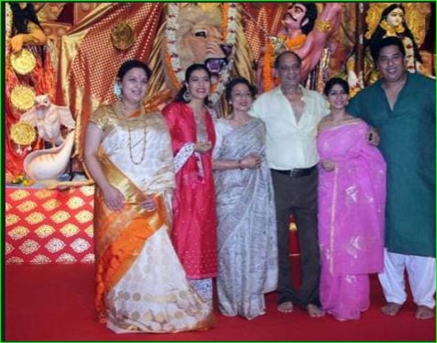 Kajol seen celebrating Durga Pooja with her mother and sister