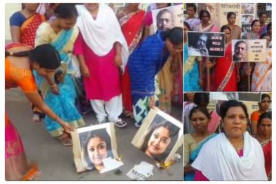 तनुश्री के खिलाफ आई महाराष्ट्र की महिलाएं, जलाई तस्वीरें