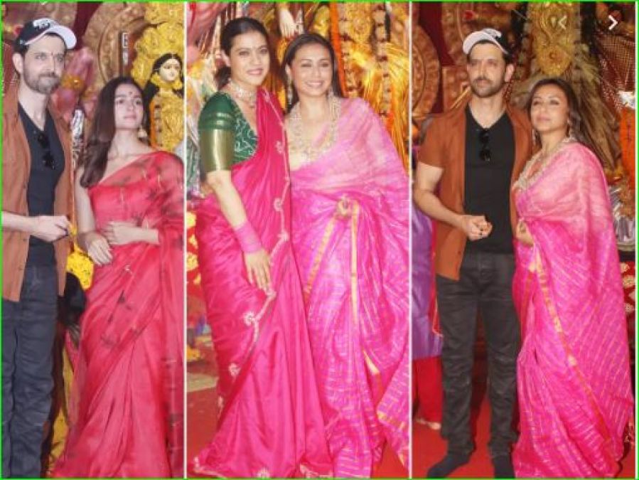 Alia Bhatt seen on Mahanavmi in a beautiful saree,  Kajol and Rani accompanied