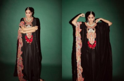 ब्लैक काफ्तान ड्रेस में सोनम ने बिखेरा हुस्न का जलवा