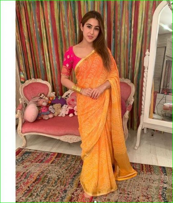 Sara gave a Diwali blast by sharing photos wearing a sari