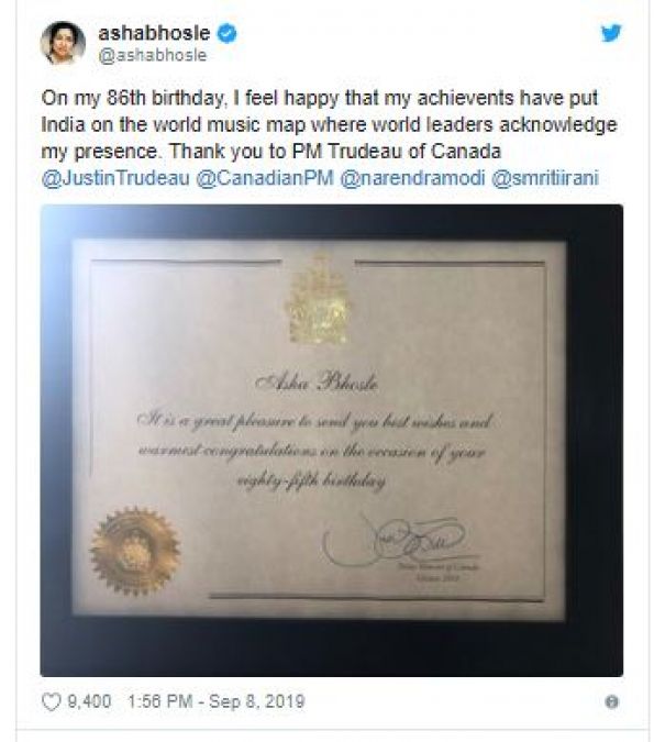 कनाडा के पीएम ने इस खास अंदाज में आशा ताई को दी जन्मदिन की बधाई