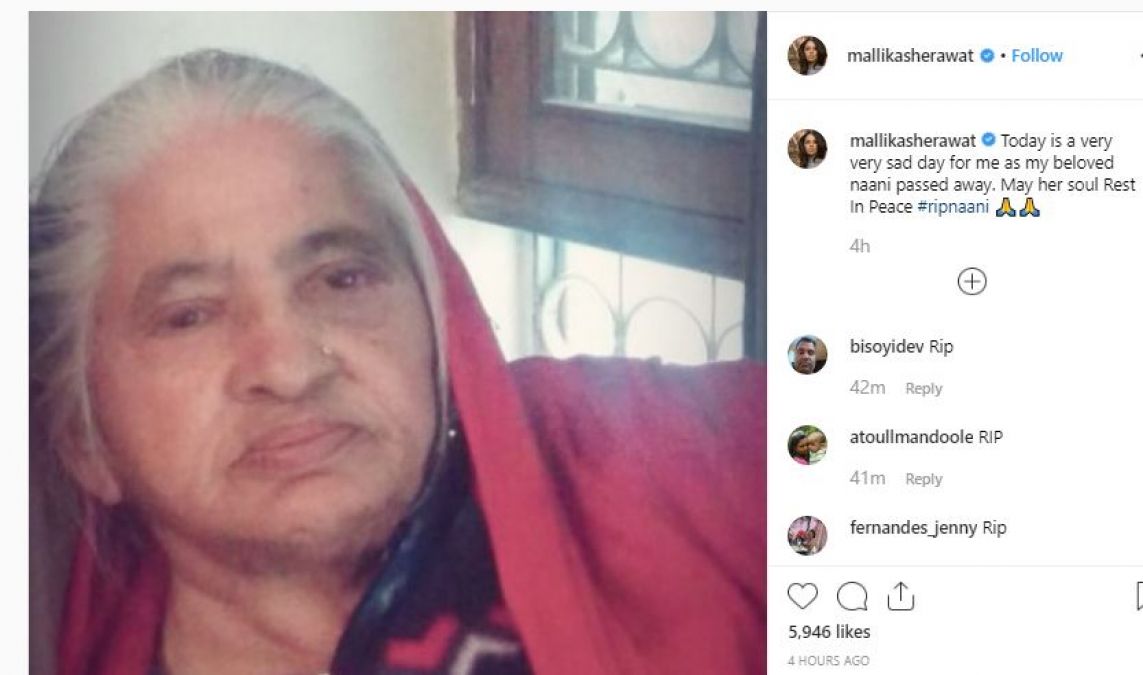 Mallika Sherawat's maternal grandmother passes away, actress shared post
