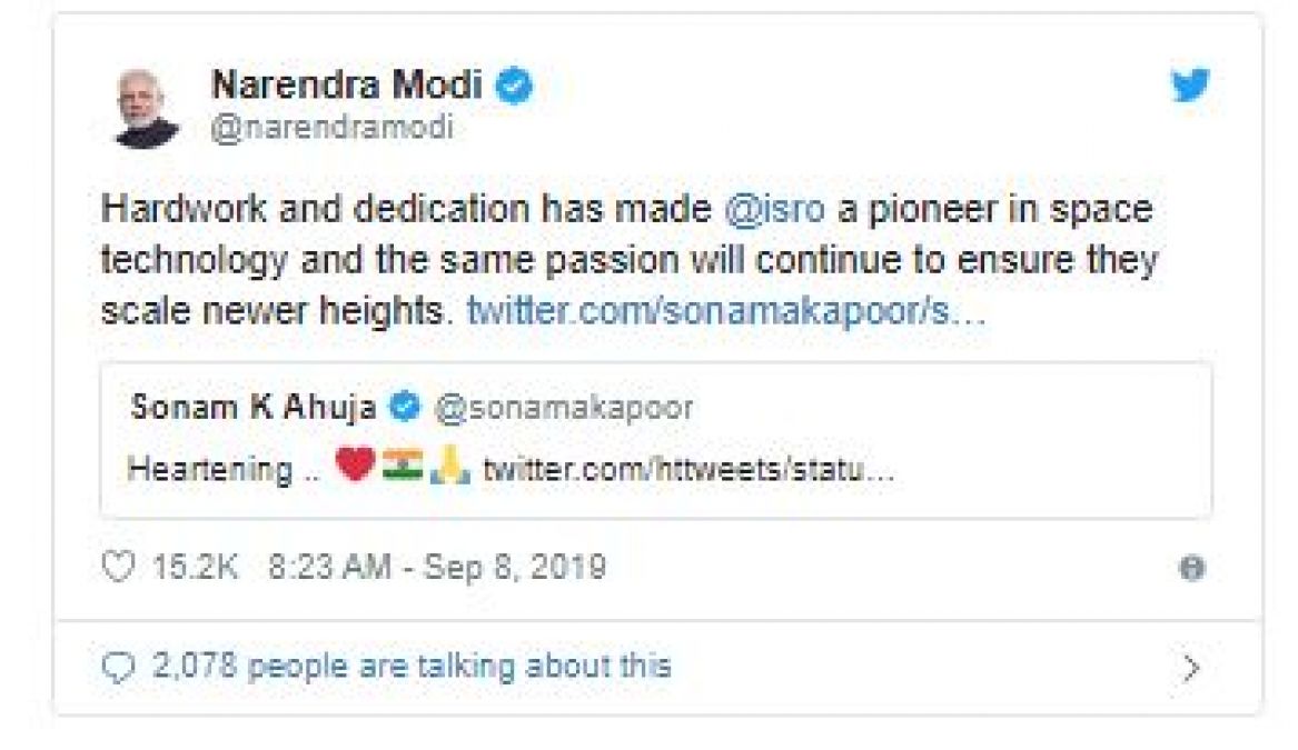 Chandrayaan 2: After Anushka, PM replied to Sonam Kapoor