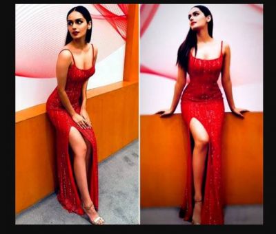 Manushi looked very hot in a red dress, these pictures will make your day