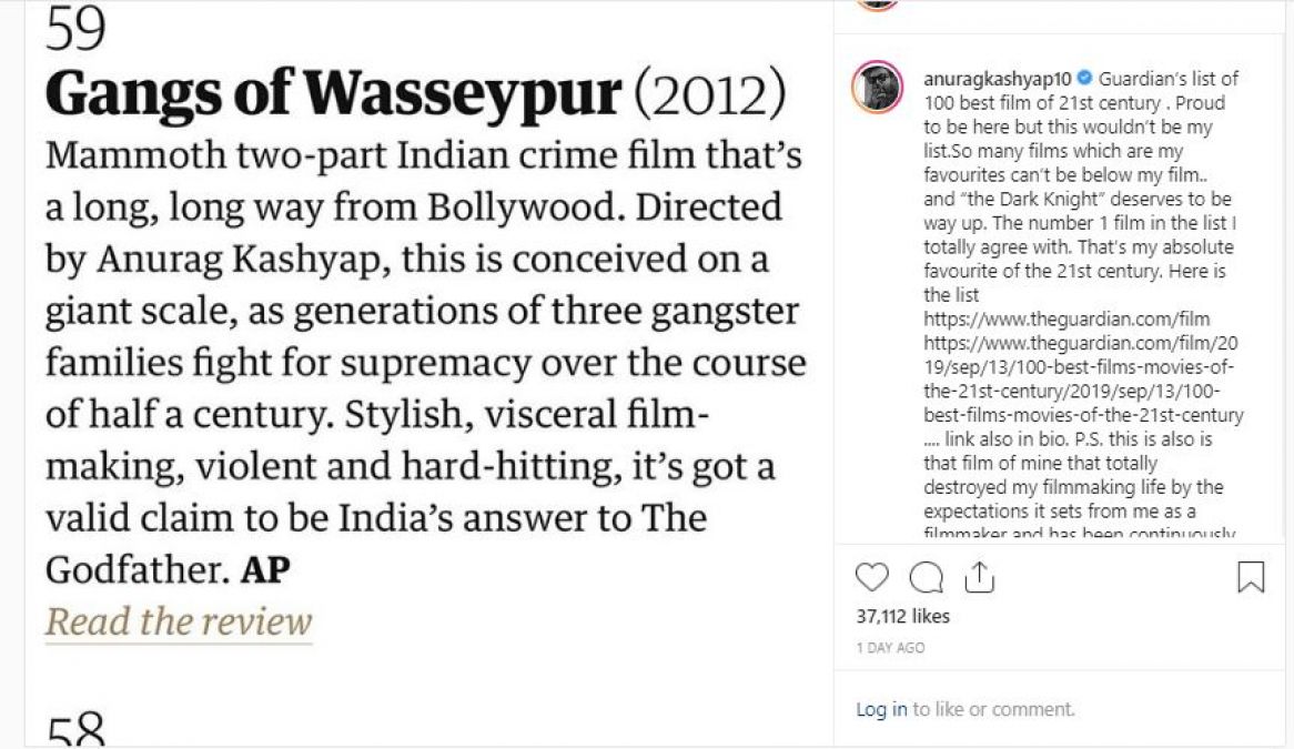 Anurag's film included in the Best 100, but the director is very sad about this thing