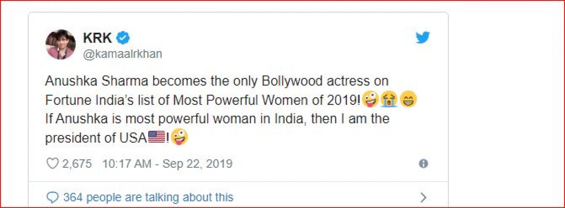 Anushka Sharma Features On Fortune India's List Of Most Powerful Women but this actor have a problem with it