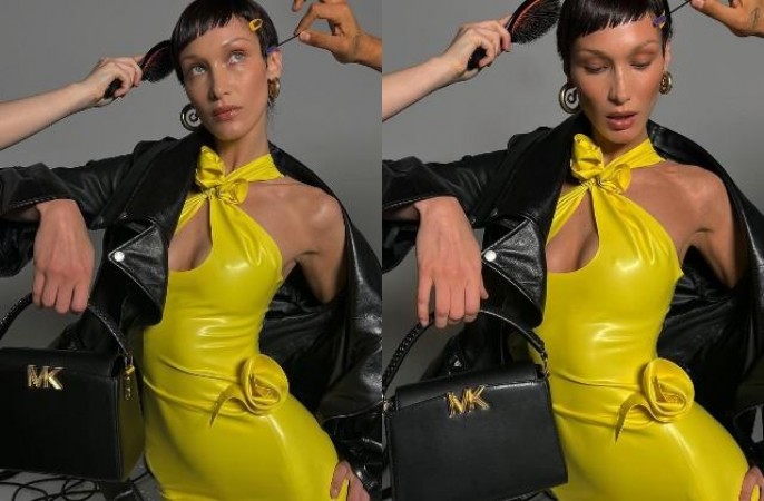 Bella wreaked havoc in a yellow short dress and black jacket