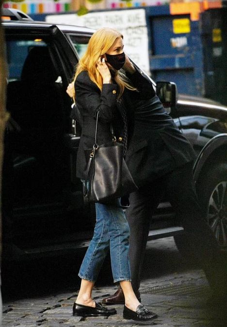 Nicole Kidman seen wearing black coat and denim jeans