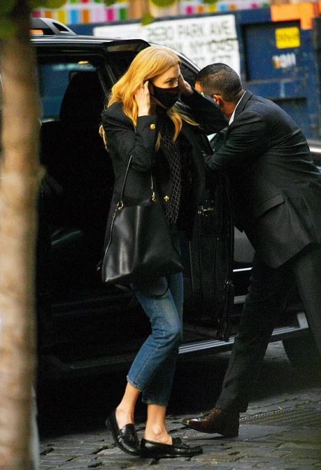 Nicole Kidman seen wearing black coat and denim jeans