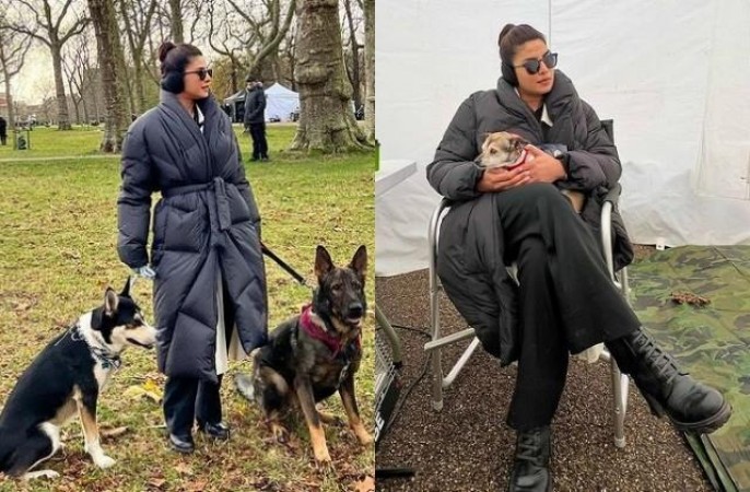 Priyanka taking time out from shooting and spending time with her dogs