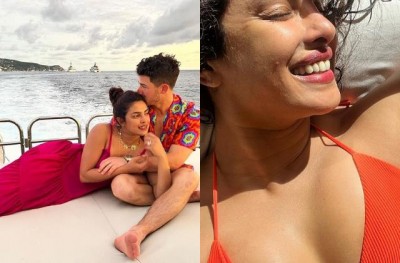 Priyanka Chopra seen putting arms in husband's arms in the middle of the sea