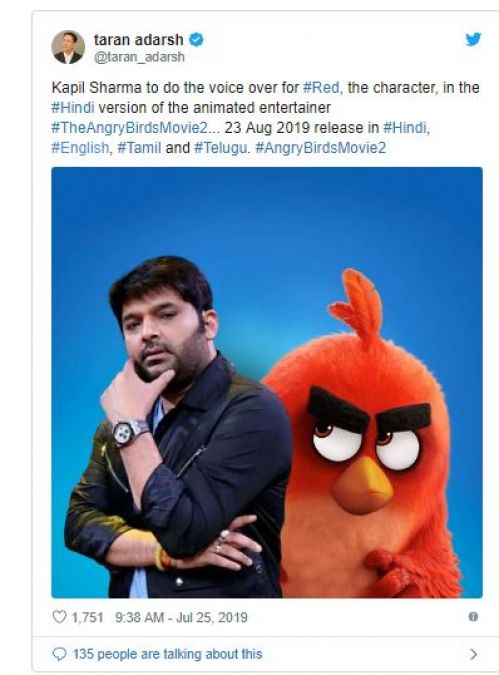 'Angry Bird's Red gets Kapil's voice, a bombastic entry in Hindi version!