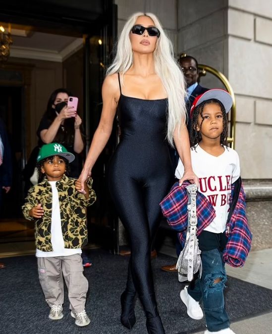 Kim Kardashian spotted outside hotel with kids