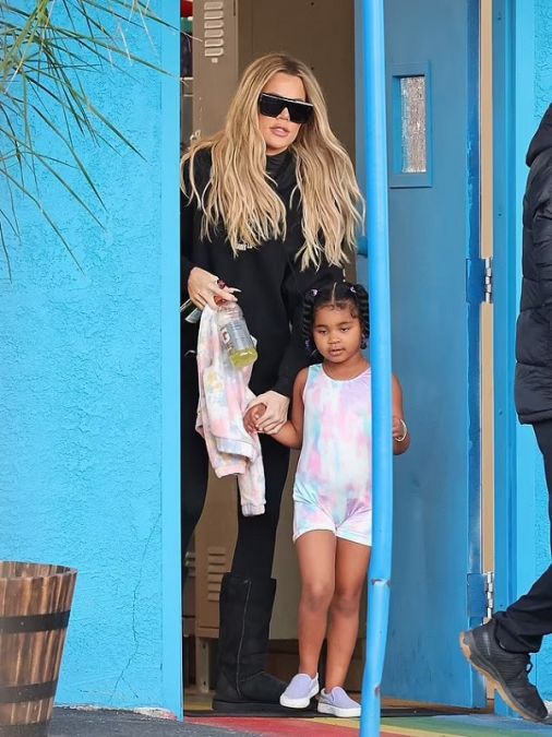 Kim's sister was seen in a black outfit with her daughter