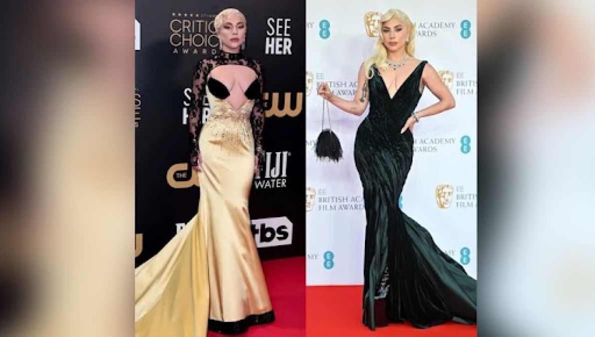 Lady Gaga looking stunning in a deep neckline gown, see pictures