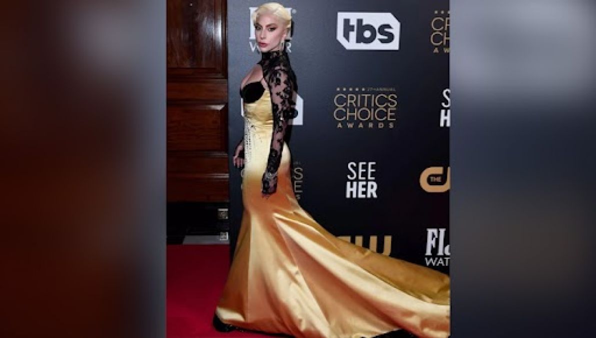 Lady Gaga looking stunning in a deep neckline gown, see pictures