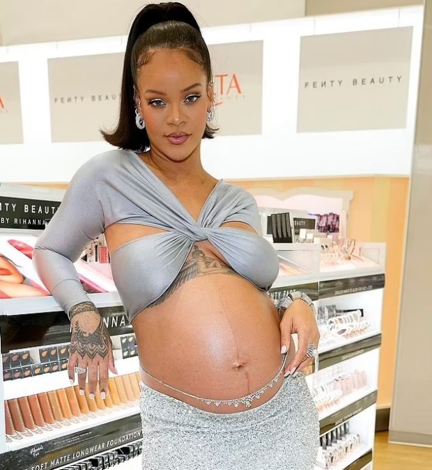 Rihanna flaunts her baby bump at the Fenty Beauty launch