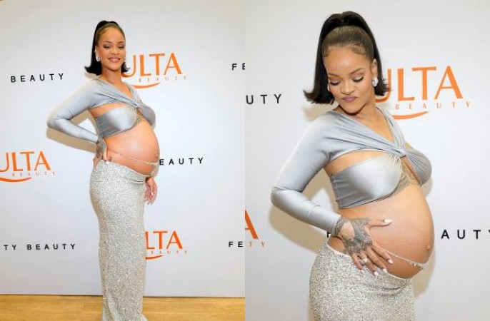 Rihanna flaunts her baby bump at the Fenty Beauty launch