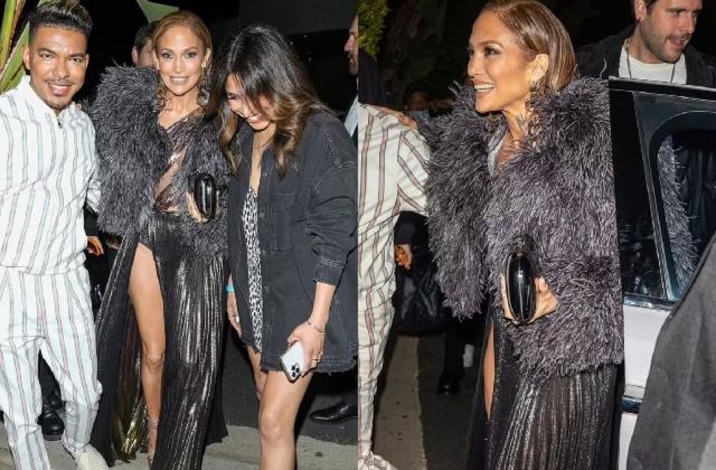 Jennifer Lopez's look at the launch party went viral on social media.