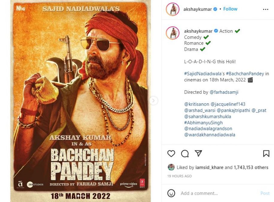 अक्षय ने फैंस को दिया खास तोहफा, बच्चन पांडे का नया पोस्टर शेयर कर बताई रिलीज डेट