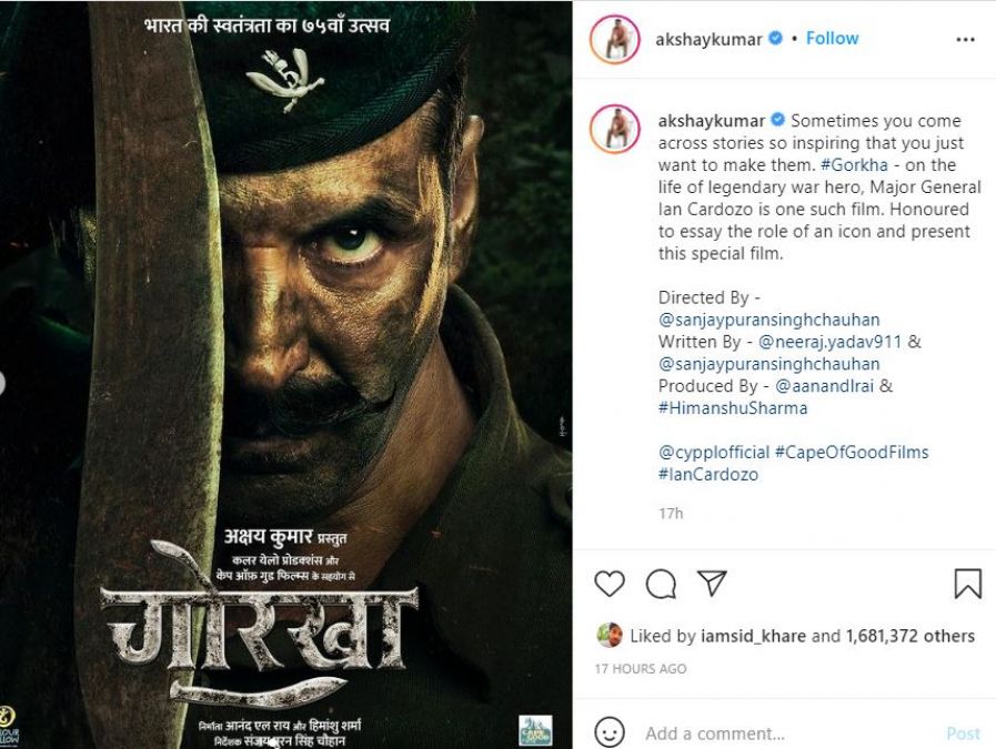 Poster of Akshay's new film 'Gorkha' released