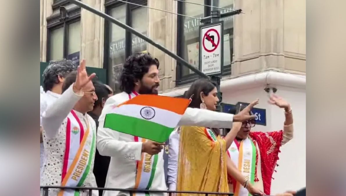 विदेश में दिखा भारत के प्रति देश प्रेम, अल्लू अर्जुन ने New york की सड़कों पर फहराया राष्ट्रीय ध्वज