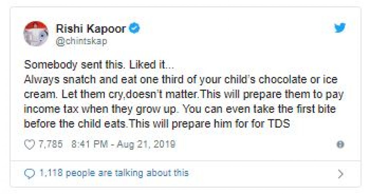 Veteran actor Rishi Kapoor gave ITR formula to children, so people...!