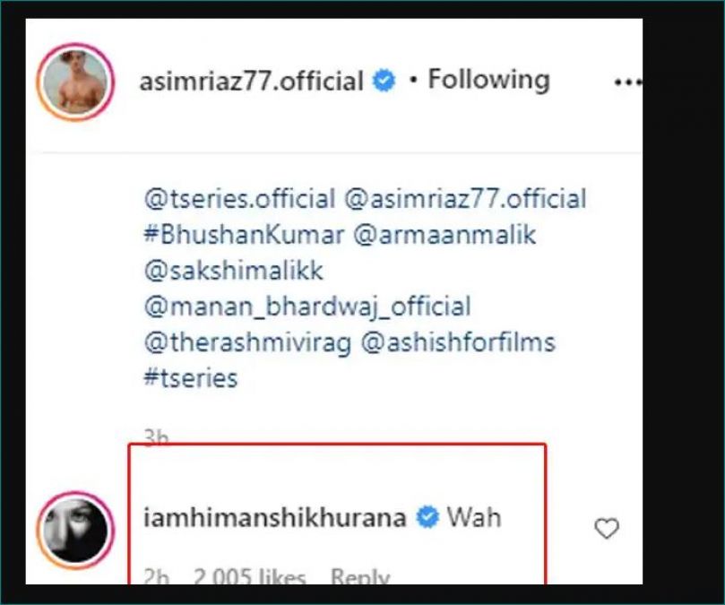 Himanshi Khurana commented on the new teaser of Asim Riaz's song