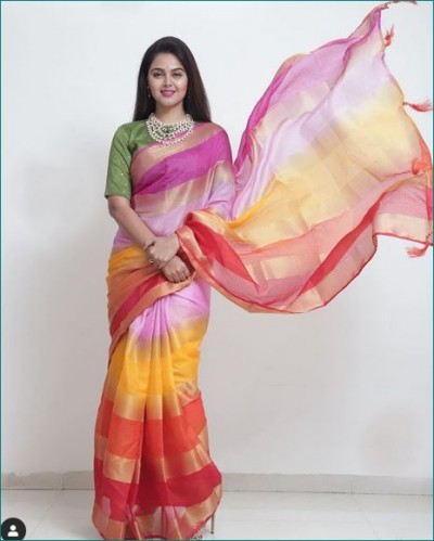 This Gujarati actress looked very attractive in a colorful saree
