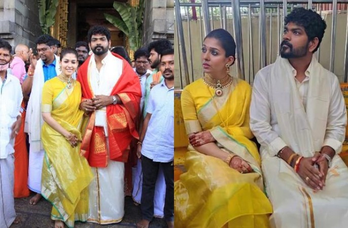 Nayantara arrives to visit Tirupati Balaji a day after the wedding