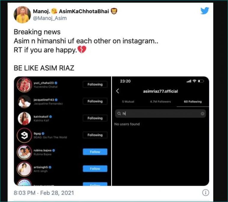 Himanshi-Asim relationship broken, unfollowed eachother then deleted photos