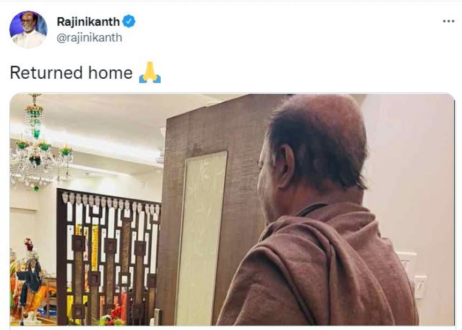 Rajinikanth shares his picture with special caption as he returns home
