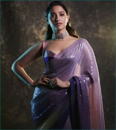Tamannaah Bhatia looks gorgeous in purple sequin saree, check out pictures here
