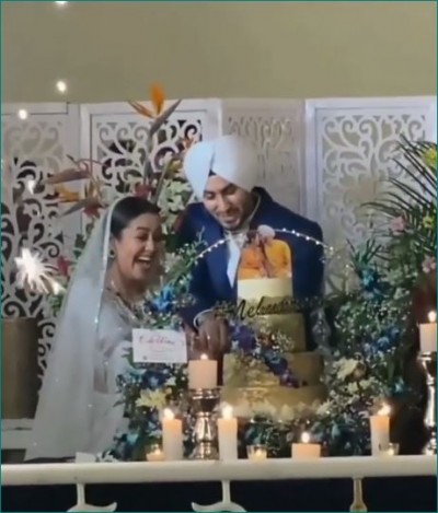 Video: Neha and Rohanpreet Singh cut cake at in-law's home