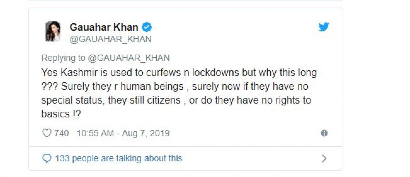 Gauhar Khan, speaking on article 370, said: 'Children are crying...'