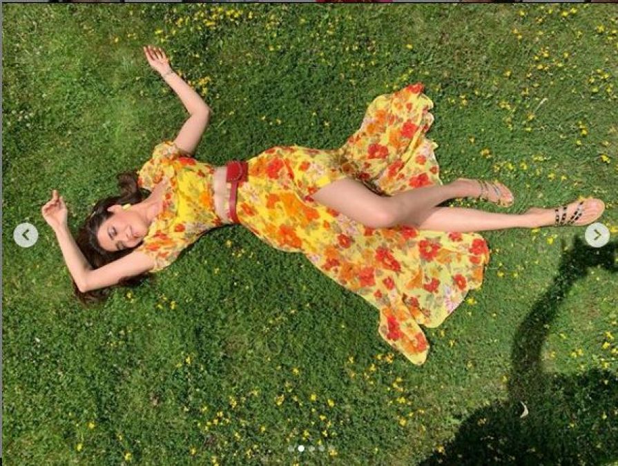 Karishma Tanna sexy and bold look in Yellow Floral Dress