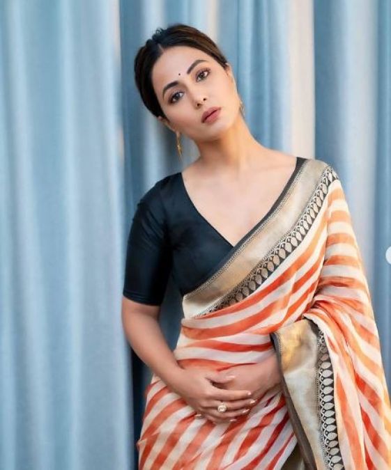 Hina Khan seen weaving tricolour in New York in traditional Sari