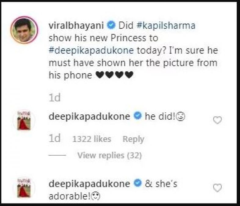 Kapil Sharma shows his daughter's first pic to Deepika Padukone