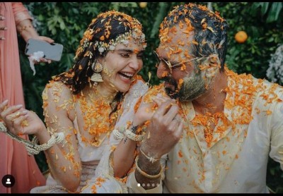 A glimpse of Karishma Tanna's Mehndi ceremony surfaced after Haldi, a tremendous avatar of the couple