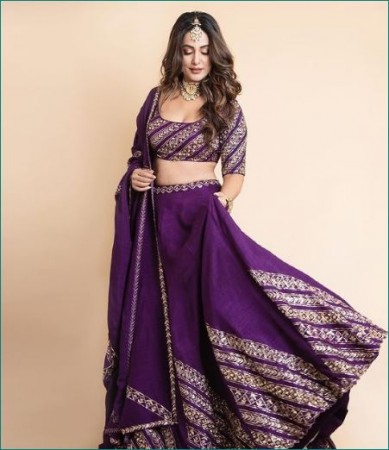 Stunning Hina looks magical in purple shade of Lehenga