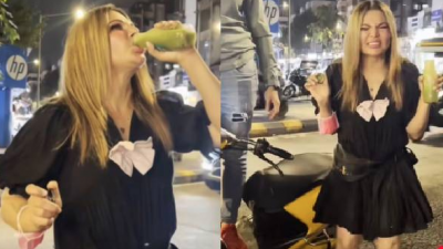VIDEO! Rakhi Sawant drinks such juice, the situation on the beach road is bad